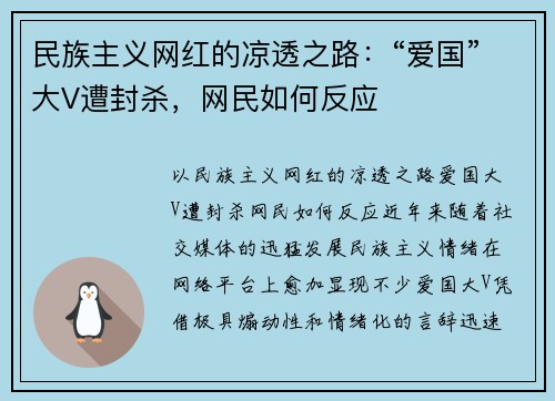 民族主义网红的凉透之路：“爱国”大V遭封杀，网民如何反应