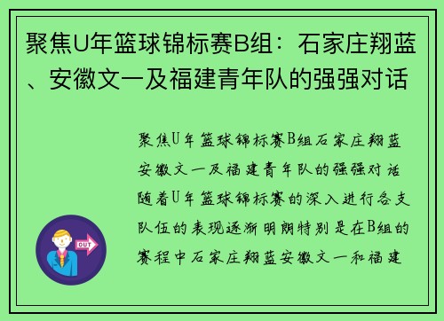 聚焦U年篮球锦标赛B组：石家庄翔蓝、安徽文一及福建青年队的强强对话
